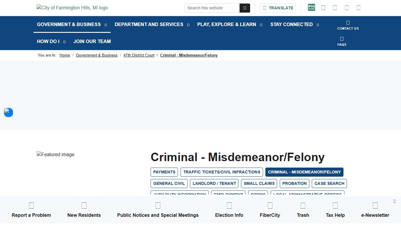 Criminal - Misdemeanor/Felony - City of Farmington Hills, MI
